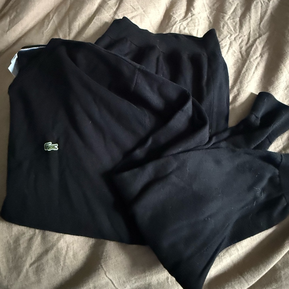 Lacoste Black Crewneck Sweater with Green Crocodile Logo